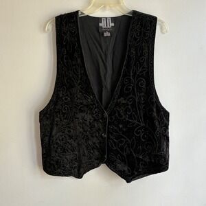 Vtg D.D. Designs Black Velvet Vest Women's Medium Beaded 90s Gothic
Western Boho
